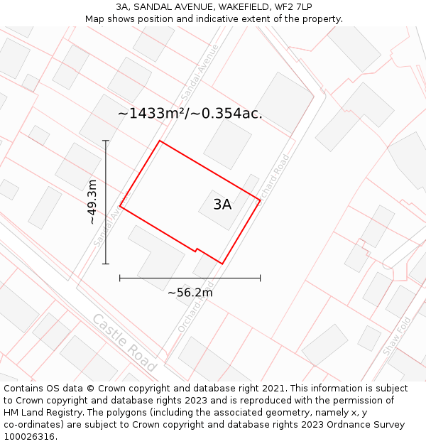 3A, SANDAL AVENUE, WAKEFIELD, WF2 7LP: Plot and title map