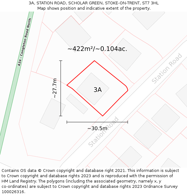 3A, STATION ROAD, SCHOLAR GREEN, STOKE-ON-TRENT, ST7 3HL: Plot and title map