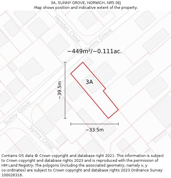 3A, SUNNY GROVE, NORWICH, NR5 0EJ: Plot and title map