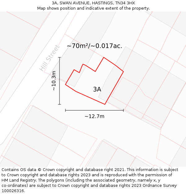 3A, SWAN AVENUE, HASTINGS, TN34 3HX: Plot and title map