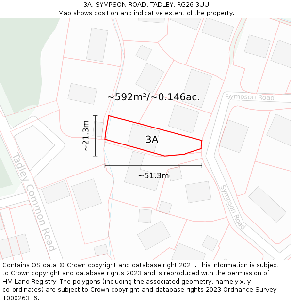 3A, SYMPSON ROAD, TADLEY, RG26 3UU: Plot and title map