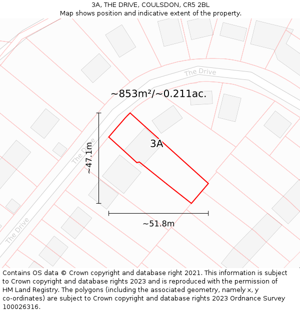 3A, THE DRIVE, COULSDON, CR5 2BL: Plot and title map