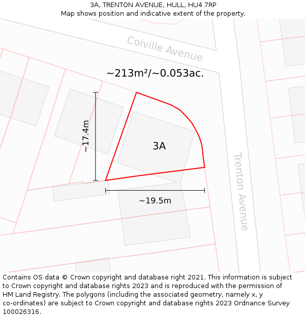 3A, TRENTON AVENUE, HULL, HU4 7RP: Plot and title map