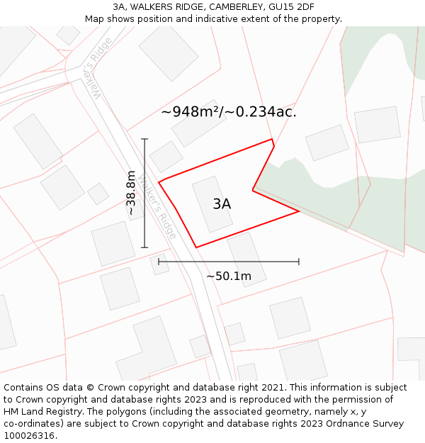 3A, WALKERS RIDGE, CAMBERLEY, GU15 2DF: Plot and title map