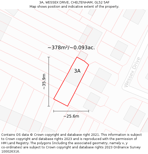 3A, WESSEX DRIVE, CHELTENHAM, GL52 5AF: Plot and title map