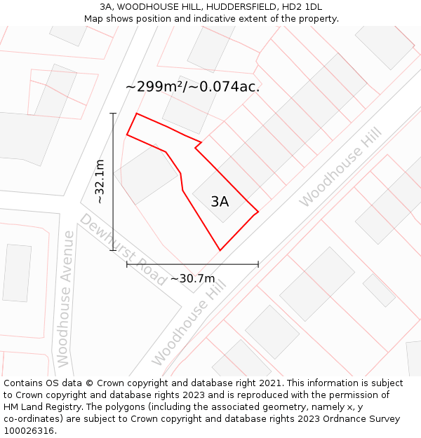 3A, WOODHOUSE HILL, HUDDERSFIELD, HD2 1DL: Plot and title map