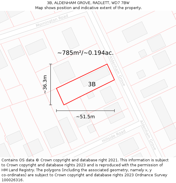 3B, ALDENHAM GROVE, RADLETT, WD7 7BW: Plot and title map