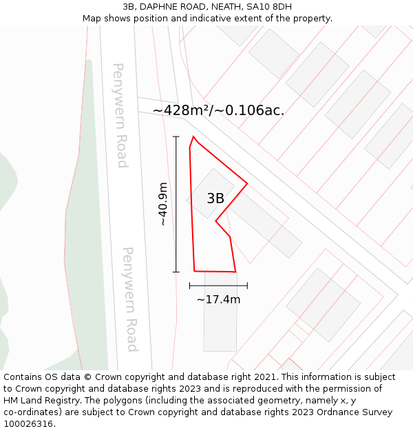 3B, DAPHNE ROAD, NEATH, SA10 8DH: Plot and title map