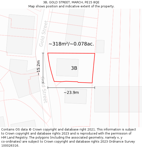 3B, GOLD STREET, MARCH, PE15 8QE: Plot and title map