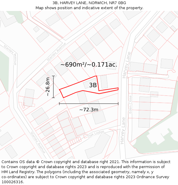 3B, HARVEY LANE, NORWICH, NR7 0BG: Plot and title map