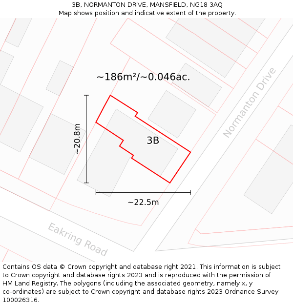 3B, NORMANTON DRIVE, MANSFIELD, NG18 3AQ: Plot and title map