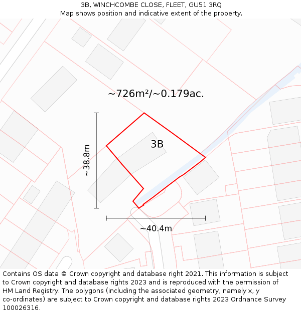 3B, WINCHCOMBE CLOSE, FLEET, GU51 3RQ: Plot and title map