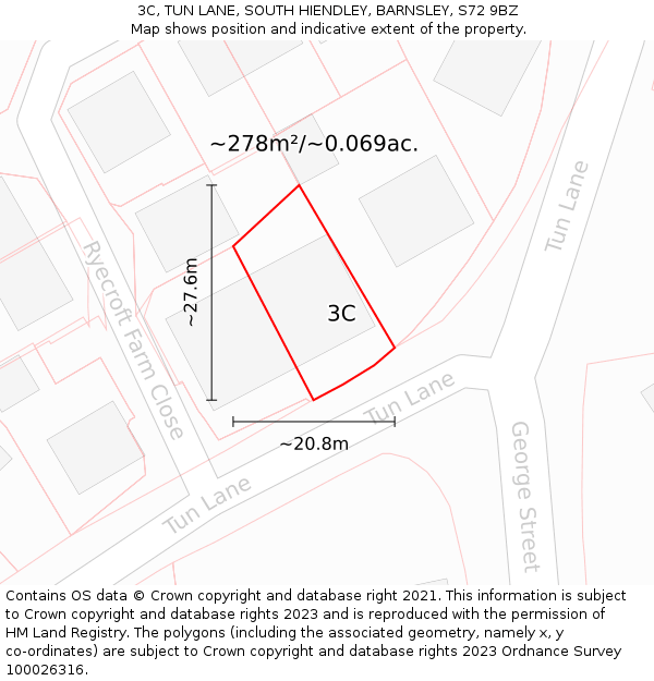 3C, TUN LANE, SOUTH HIENDLEY, BARNSLEY, S72 9BZ: Plot and title map