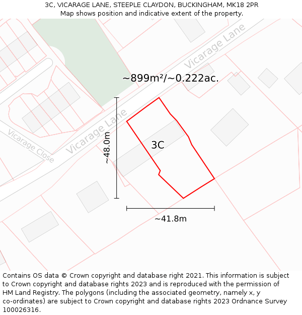 3C, VICARAGE LANE, STEEPLE CLAYDON, BUCKINGHAM, MK18 2PR: Plot and title map