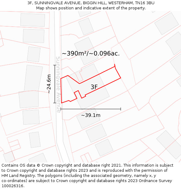 3F, SUNNINGVALE AVENUE, BIGGIN HILL, WESTERHAM, TN16 3BU: Plot and title map
