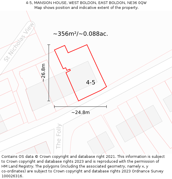 4-5, MANSION HOUSE, WEST BOLDON, EAST BOLDON, NE36 0QW: Plot and title map