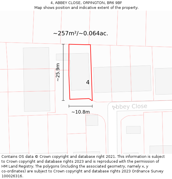 4, ABBEY CLOSE, ORPINGTON, BR6 9BF: Plot and title map