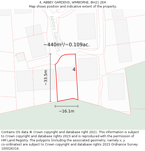 4, ABBEY GARDENS, WIMBORNE, BH21 2EA: Plot and title map