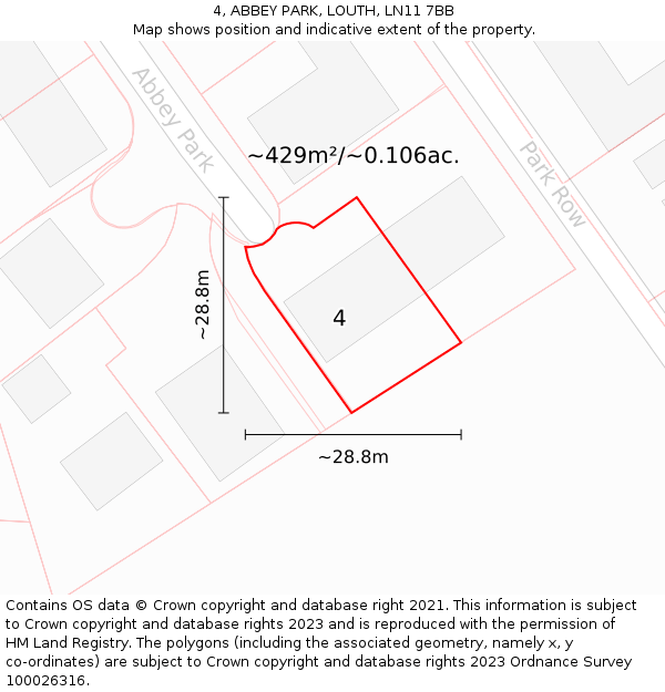 4, ABBEY PARK, LOUTH, LN11 7BB: Plot and title map