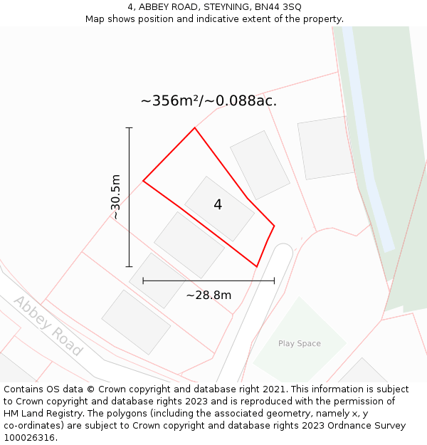 4, ABBEY ROAD, STEYNING, BN44 3SQ: Plot and title map