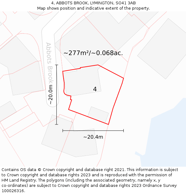 4, ABBOTS BROOK, LYMINGTON, SO41 3AB: Plot and title map