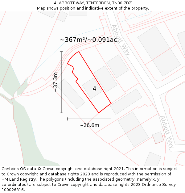 4, ABBOTT WAY, TENTERDEN, TN30 7BZ: Plot and title map