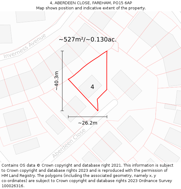 4, ABERDEEN CLOSE, FAREHAM, PO15 6AP: Plot and title map