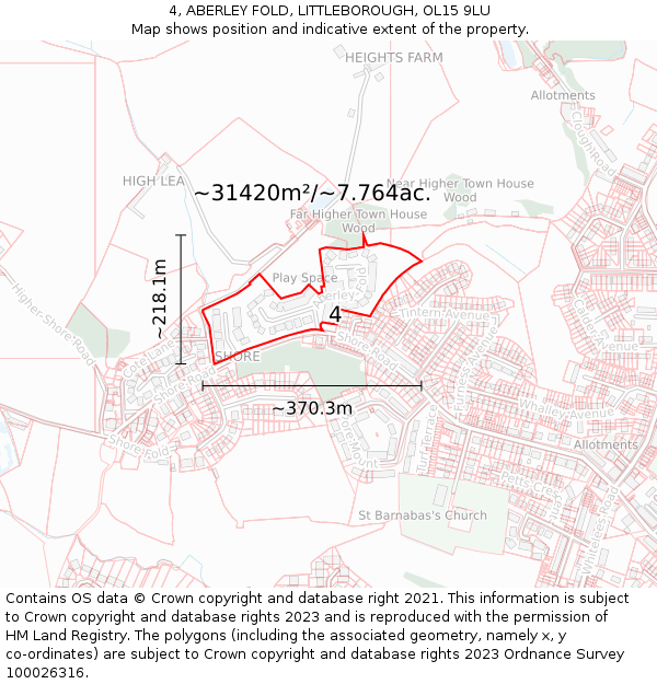 4, ABERLEY FOLD, LITTLEBOROUGH, OL15 9LU: Plot and title map