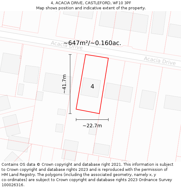 4, ACACIA DRIVE, CASTLEFORD, WF10 3PF: Plot and title map