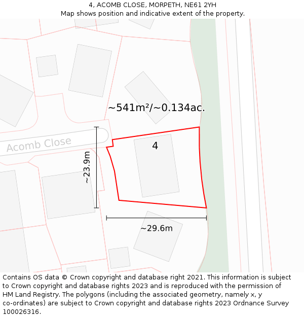 4, ACOMB CLOSE, MORPETH, NE61 2YH: Plot and title map