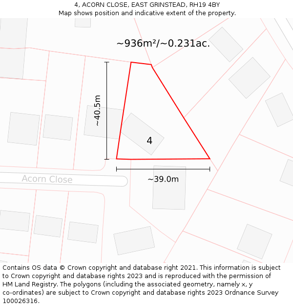 4, ACORN CLOSE, EAST GRINSTEAD, RH19 4BY: Plot and title map
