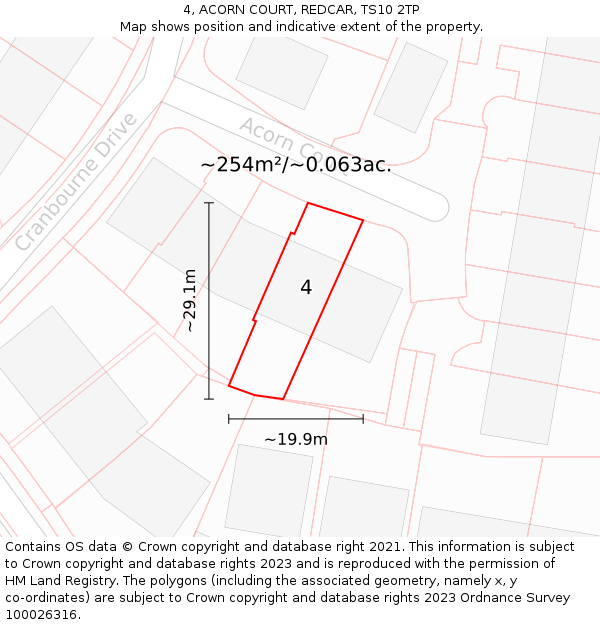 4, ACORN COURT, REDCAR, TS10 2TP: Plot and title map