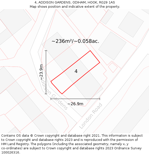 4, ADDISON GARDENS, ODIHAM, HOOK, RG29 1AS: Plot and title map