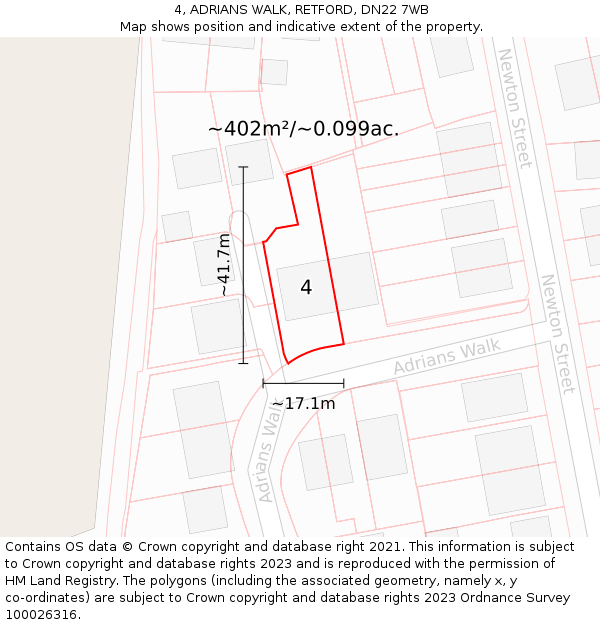 4, ADRIANS WALK, RETFORD, DN22 7WB: Plot and title map