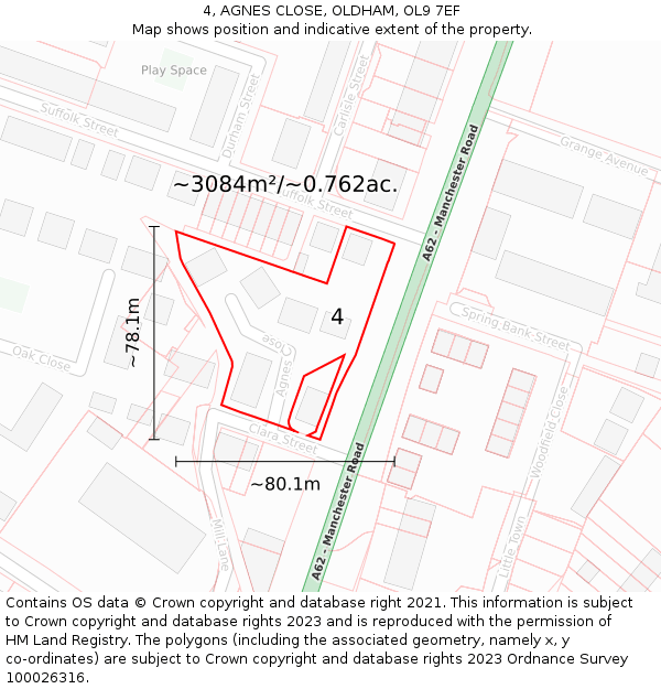 4, AGNES CLOSE, OLDHAM, OL9 7EF: Plot and title map