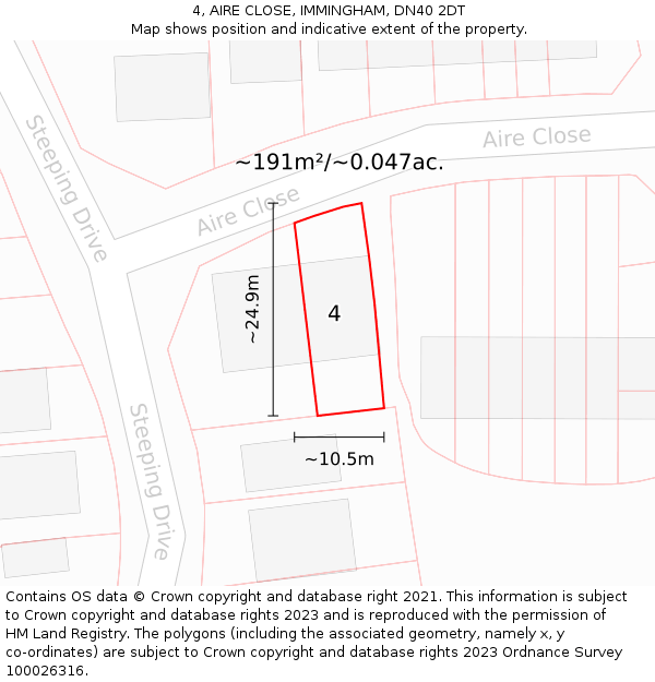 4, AIRE CLOSE, IMMINGHAM, DN40 2DT: Plot and title map