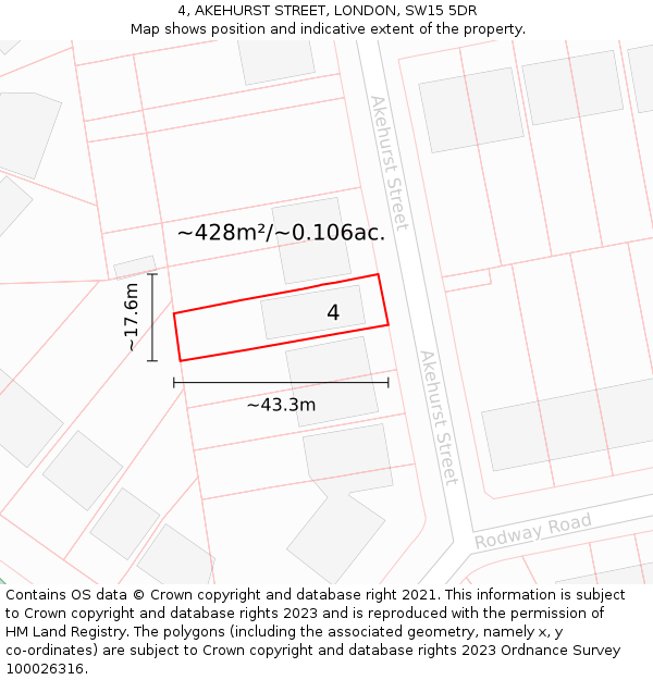 4, AKEHURST STREET, LONDON, SW15 5DR: Plot and title map