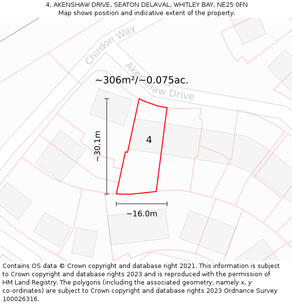 4, AKENSHAW DRIVE, SEATON DELAVAL, WHITLEY BAY, NE25 0FN: Plot and title map