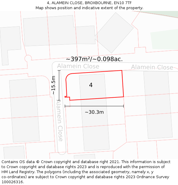 4, ALAMEIN CLOSE, BROXBOURNE, EN10 7TF: Plot and title map