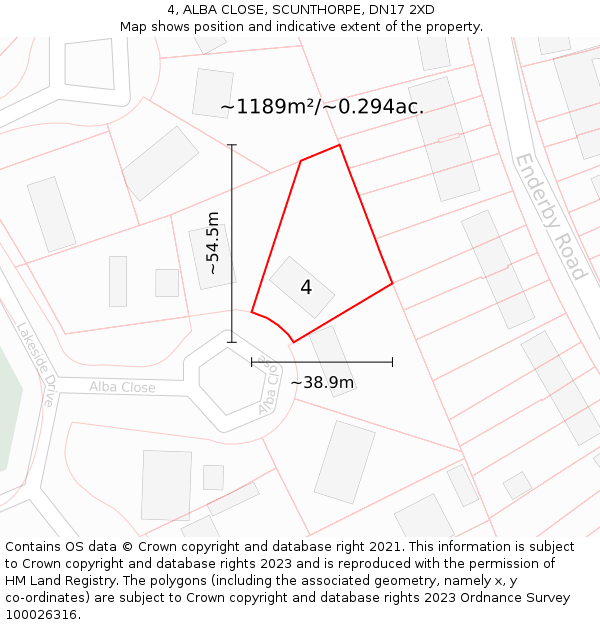 4, ALBA CLOSE, SCUNTHORPE, DN17 2XD: Plot and title map