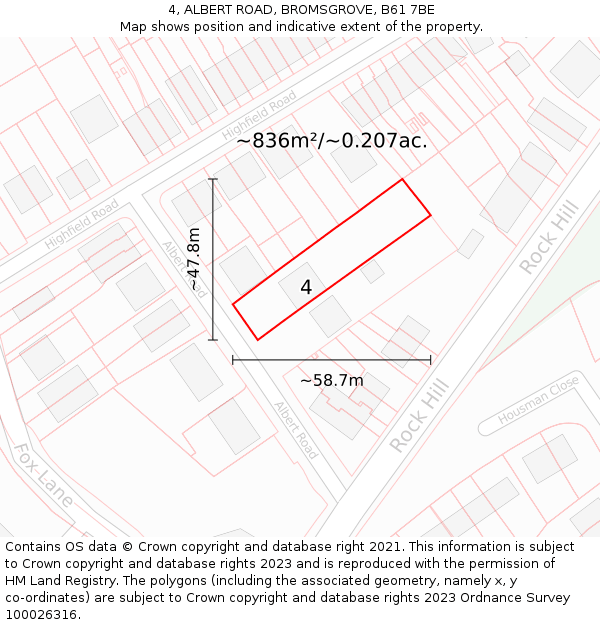 4, ALBERT ROAD, BROMSGROVE, B61 7BE: Plot and title map