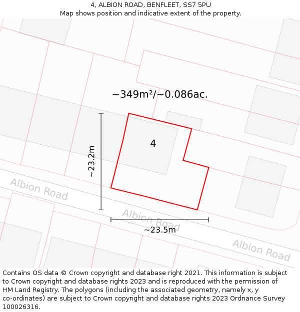 4, ALBION ROAD, BENFLEET, SS7 5PU: Plot and title map