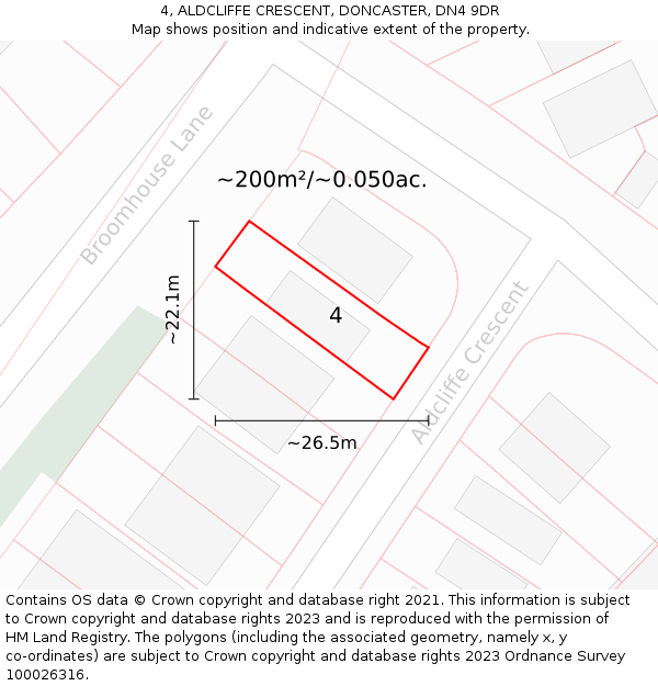 4, ALDCLIFFE CRESCENT, DONCASTER, DN4 9DR: Plot and title map