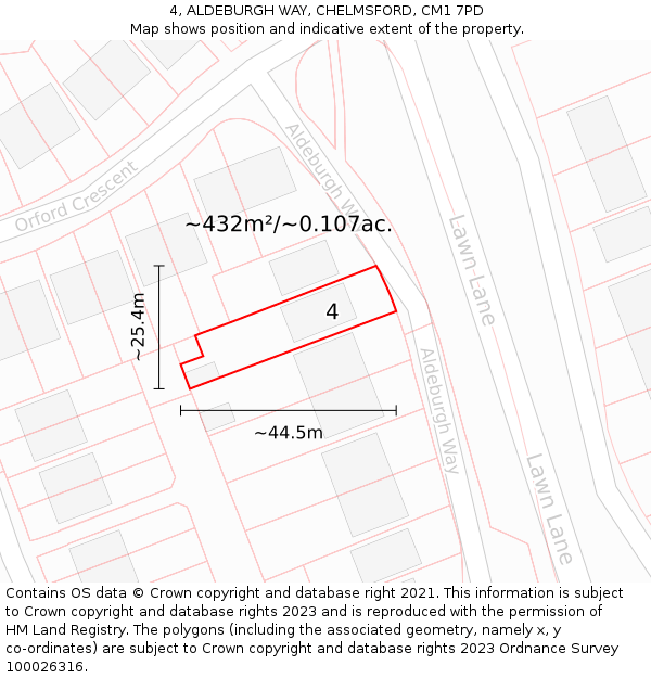 4, ALDEBURGH WAY, CHELMSFORD, CM1 7PD: Plot and title map