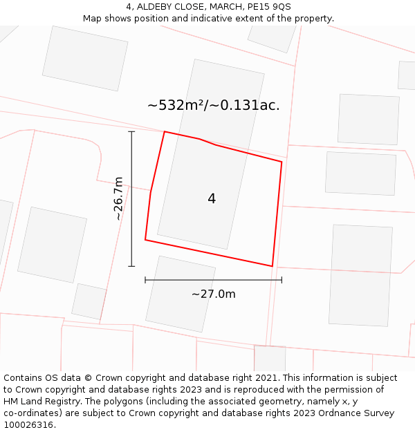 4, ALDEBY CLOSE, MARCH, PE15 9QS: Plot and title map