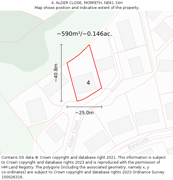 4, ALDER CLOSE, MORPETH, NE61 1XH: Plot and title map