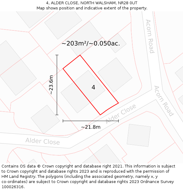 4, ALDER CLOSE, NORTH WALSHAM, NR28 0UT: Plot and title map