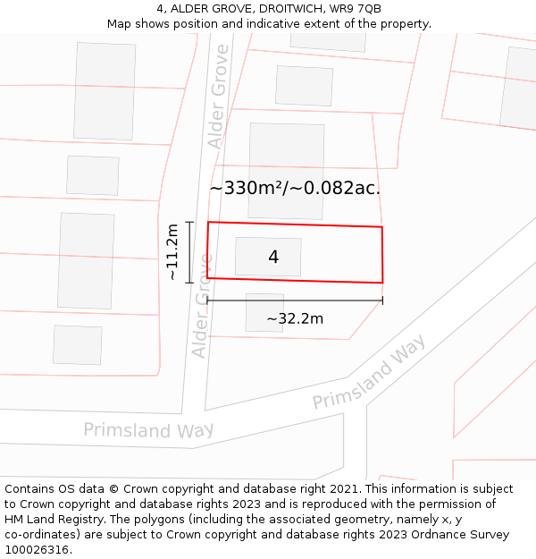 4, ALDER GROVE, DROITWICH, WR9 7QB: Plot and title map