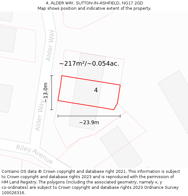 4, ALDER WAY, SUTTON-IN-ASHFIELD, NG17 2GD: Plot and title map