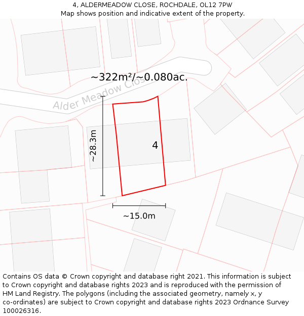 4, ALDERMEADOW CLOSE, ROCHDALE, OL12 7PW: Plot and title map